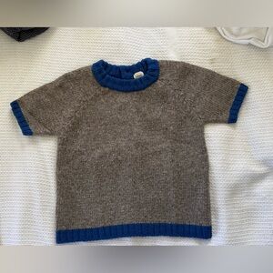 NWOT Babaa Gray Short-Sleeve Crew Sweater with Blue Trim